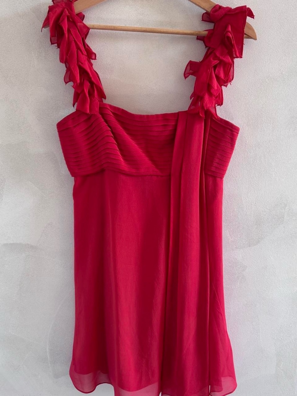 BCBGMaxAzria - Red Silk Ruffled Strap Mini Dress